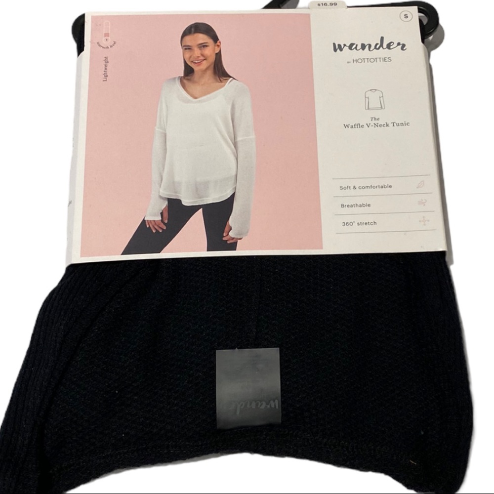 Wander by Hottotties Women’s Long Sleeve Waffle V-Neck Tunic Black Size S